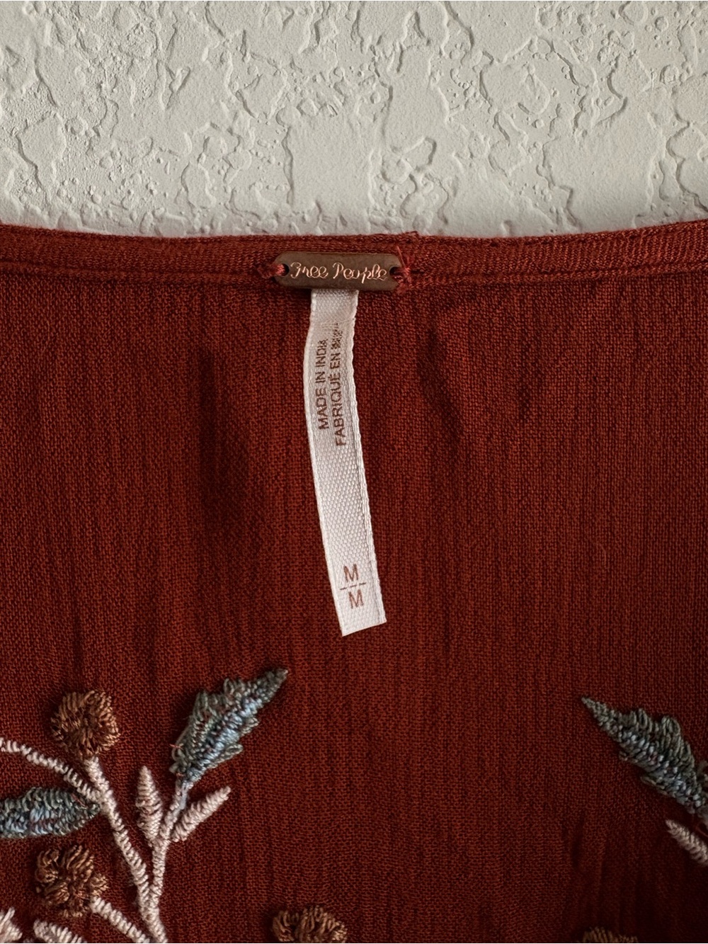 Free People Wild Dreams Embroidered Tunic Top Dress Medium Rust Long Sleeve - Picture 3 of 6